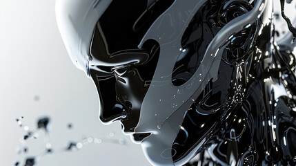 A close-up of a futuristic android's face with intricate details and a thoughtful expression.