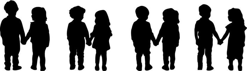 Vector silhouette of a pair of small children holding hands
