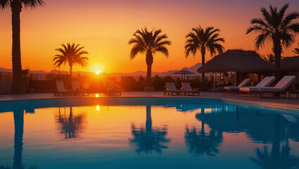 sunset over the pool