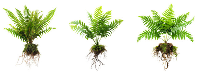 Naklejka premium set of fern plant with roots isolated on transparent or white background