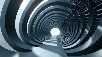 Obraz premium Abstract futuristic tunnel with a bright light at the end. Modern architecture with circular patterns.