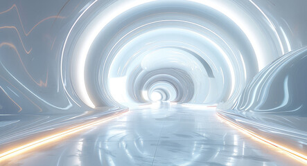 Fototapeta premium Abstract white interior of the future with neon lighting. Generative AI.