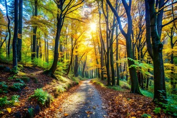 Fototapeta premium Picturesque landscape of Golden Autumn. Ideal for Photoshop, computer desktop wallpaper, event banners, photo studios and fall themed decorations.