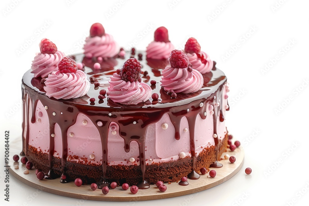 Poster glamour glossy cake isolated on clear empty white background. generative ai.