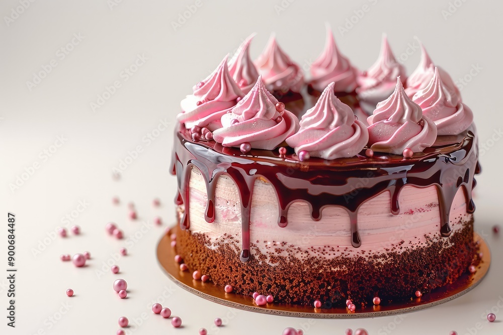 Poster glamour glossy cake isolated on clear empty white background. generative ai.