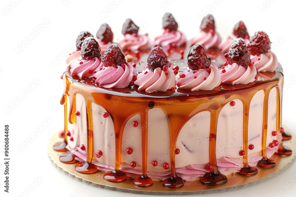 Poster glamour glossy cake isolated on clear empty white background. generative ai.