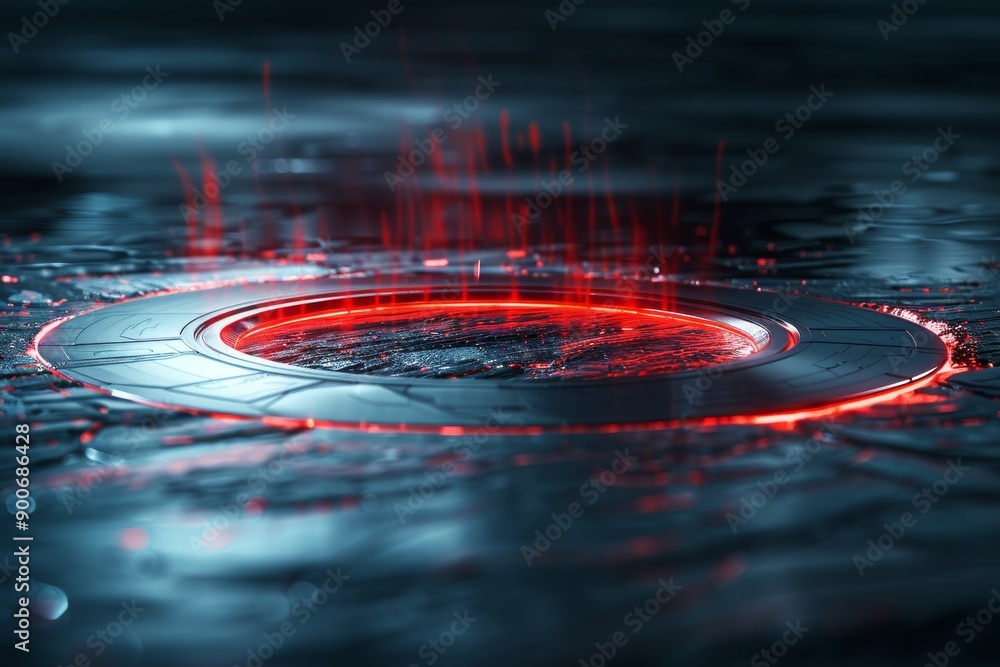 Poster red digital vortex with dynamic energy waves in a dark tech background