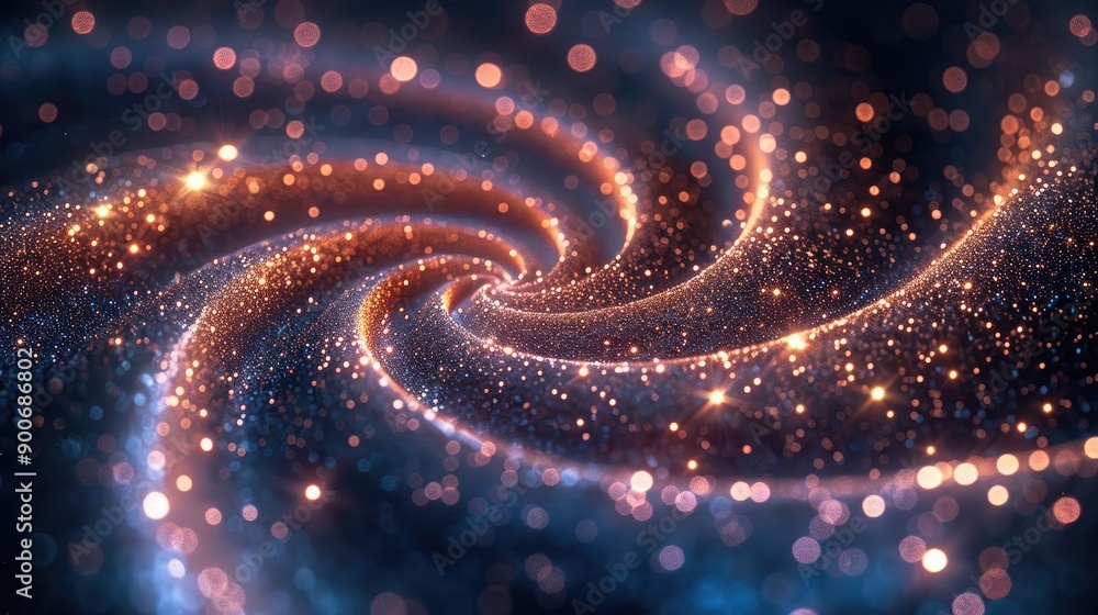 Poster symmetrical swirls of glitter on an interesting dark background. generative ai.