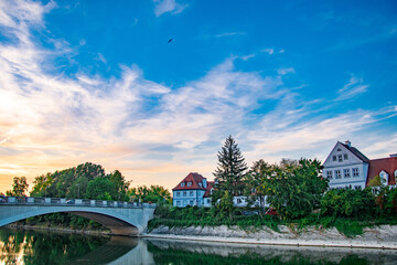 view of the sights and the Danube in the German city of neuburg an der donau