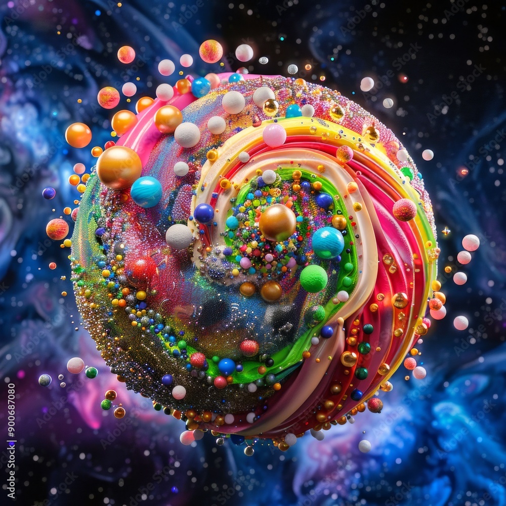 Poster colorful abstract sphere in space. vivid colors and dynamic swirls. inspiring creativity and imagina