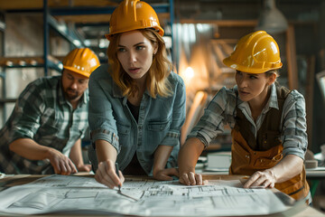 An architect looking at the plans for a new construction and checking that everything is okay