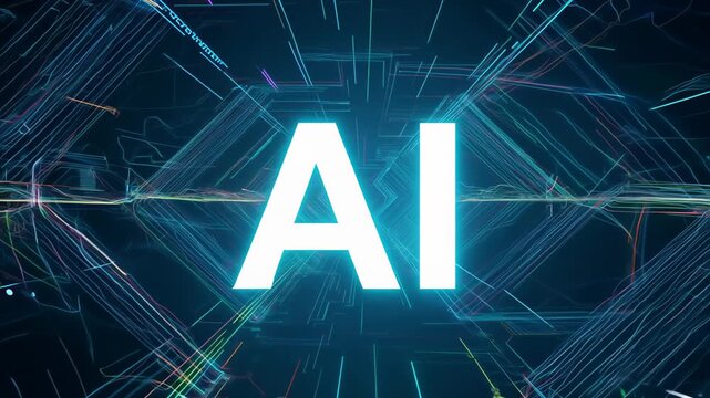 AI inscription, generative artificial intelligence designation on technological background