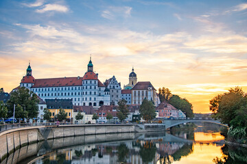 view of the sights and the Danube in the German city of neuburg an der donau