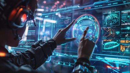 Person interacting with futuristic technology 