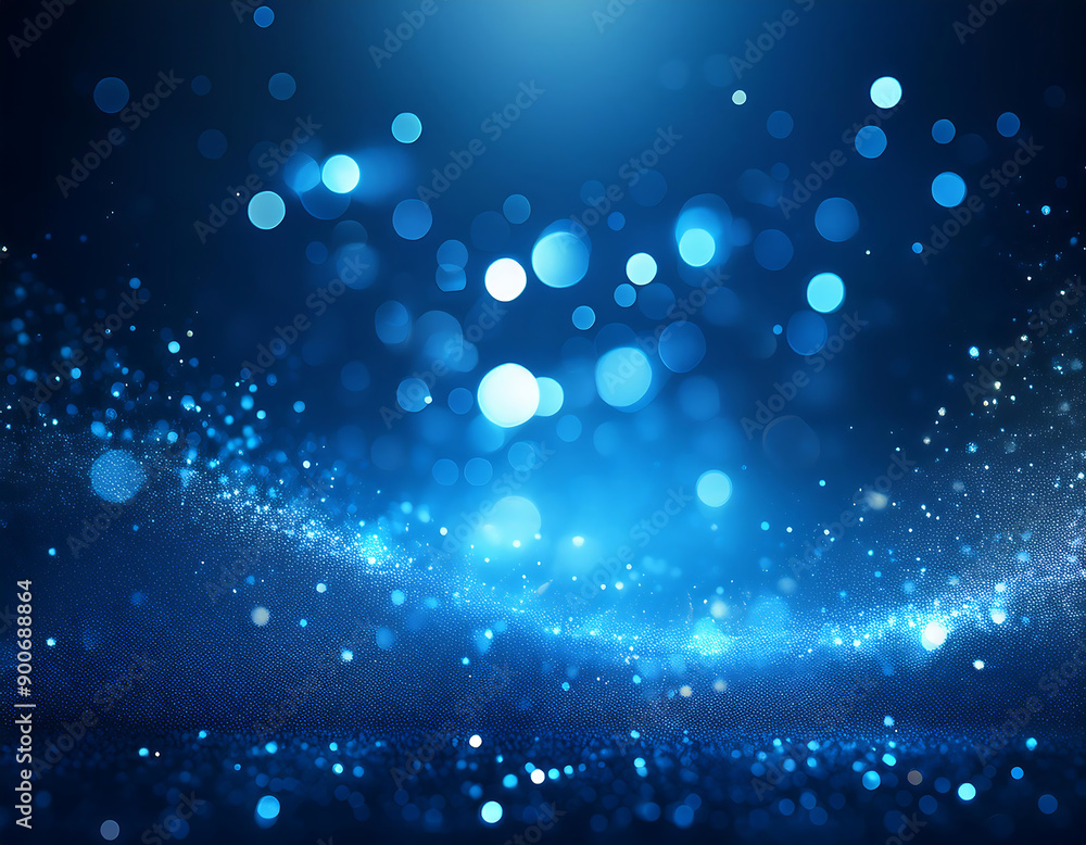 Poster firefly blue glow particle background- an abstract background with blue glowing particles and bokeh,