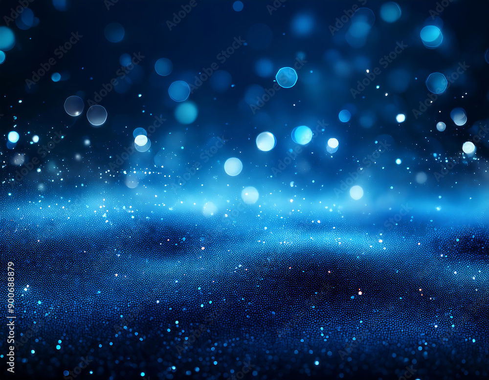 Aufkleber firefly blue glow particle background- an abstract background with blue glowing particles and bokeh,