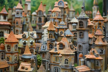 Fototapeta premium Detailed miniature landscape depicting a charming fairy tale village with intricate buildings