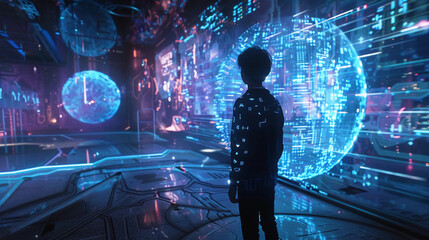 Person interacting with futuristic technology 