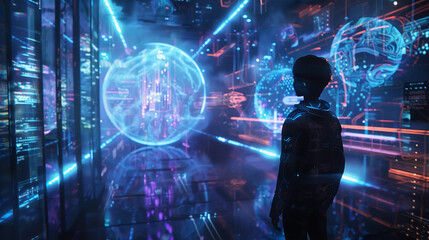 Person interacting with futuristic technology 