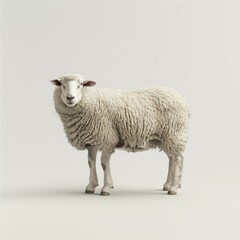 Fototapeta premium Medium shot of a sheep, isolated on a light solid pastel white background 