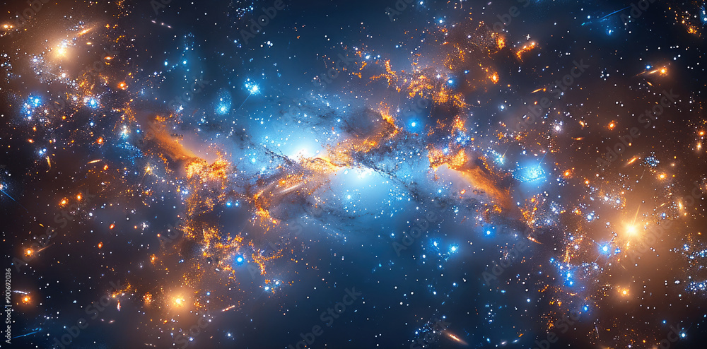 Poster a breathtaking view of a galactic cluster, each galaxy with distinct shapes and colors, seen from a 
