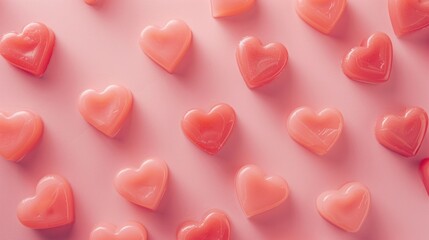 Obraz premium Pink Heart-Shaped Candies on a Pink Background