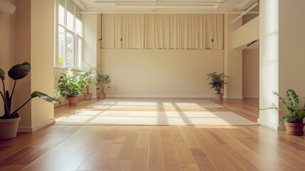 Fototapeta premium Empty yoga studio with clean artichecture house clean minimal interior design