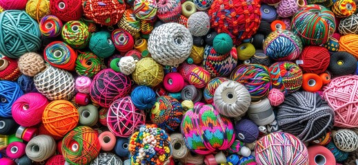 A collection of several colorful threads photographed from above