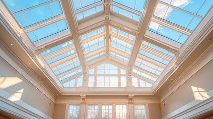 Obraz premium Ceiling with large skylights, flooding the room with natural light and providing a spacious