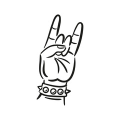 Horns sign, Cool hand gesture, goat. Vector hard rock illustration. Informal subculture, freak. Grunge, sketch drawing. Heavy metal, Music. For for music festival, logo, posters, design