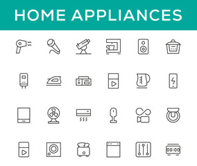Home appliances and Household items simple line icon set. Editable stroke. icons for website. home symbols, furniture, kitchenware, Home appliances and electronics icons