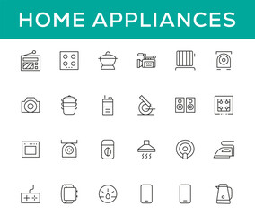 Home appliances and Household items simple line icon set. Editable stroke. icons for website. home symbols, furniture, kitchenware, Home appliances and electronics icons