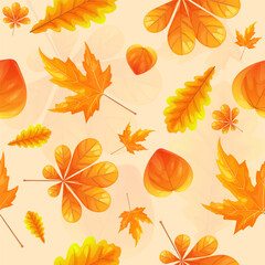 Maple, oak, chestnut, heart leaf pattern. Autumn leaf pattern design