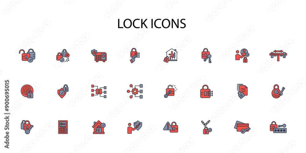 Poster lock icon set.vector.editable stroke.linear style sign for use web design,logo.symbol illustration.