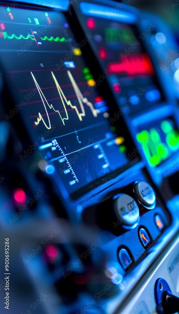 Poster detailed close-up of heart rate monitor displaying real-time data in cardiac rehab