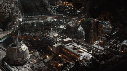 Space colony under construction on an asteroid