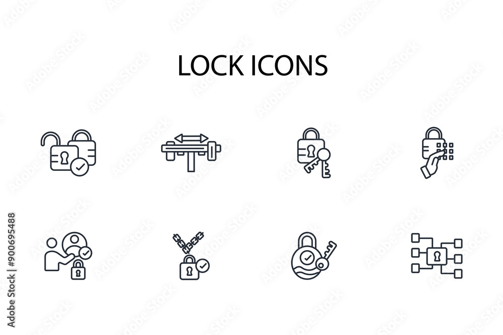 Poster lock icon set.vector.editable stroke.linear style sign for use web design,logo.symbol illustration.