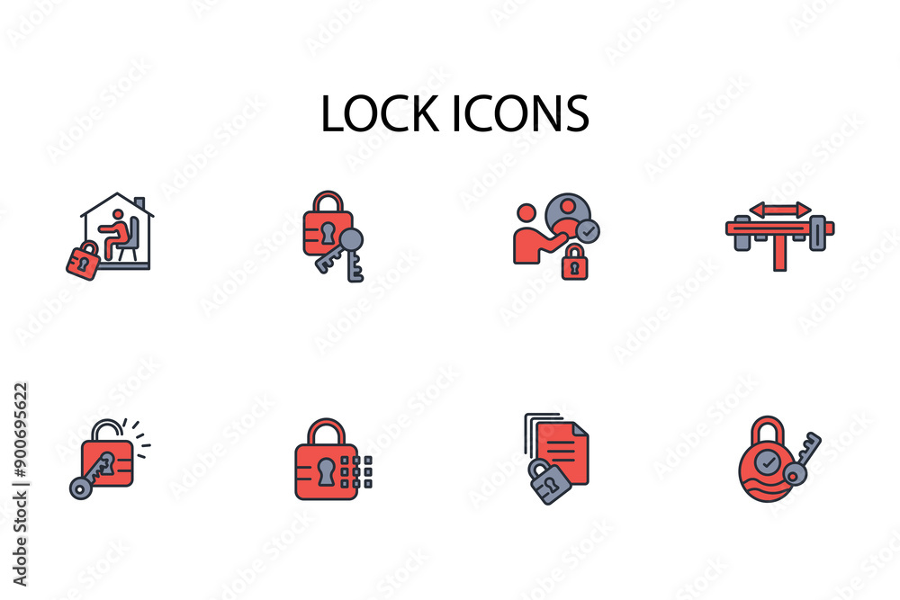 Poster lock icon set.vector.editable stroke.linear style sign for use web design,logo.symbol illustration.