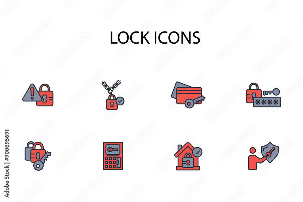 Poster lock icon set.vector.editable stroke.linear style sign for use web design,logo.symbol illustration.