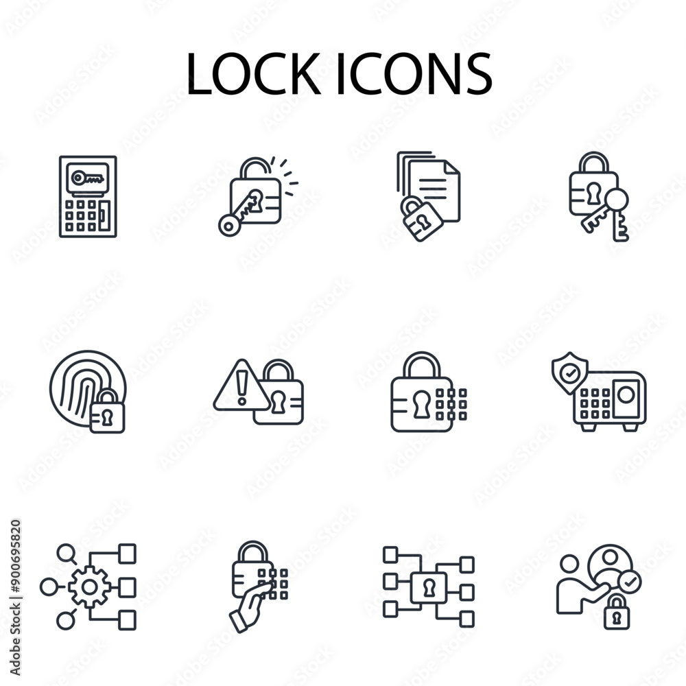 Poster lock icon set.vector.editable stroke.linear style sign for use web design,logo.symbol illustration.