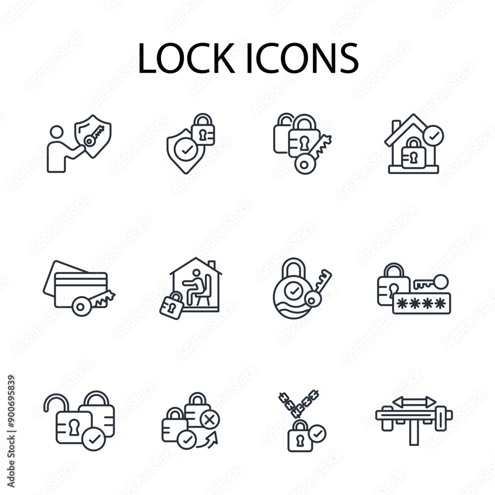 Poster lock icon set.vector.editable stroke.linear style sign for use web design,logo.symbol illustration.