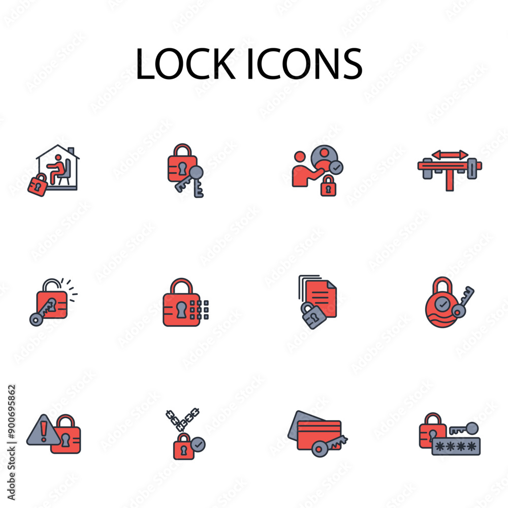 Poster lock icon set.vector.editable stroke.linear style sign for use web design,logo.symbol illustration.