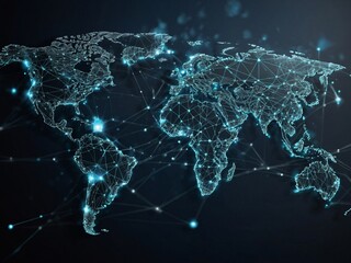 World map with network connections, global business concept, vector illustration, high contrast