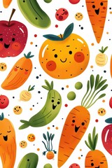Fototapeta premium Colorful and Playful Baby Food Ingredients Illustration for Cute Nursery Decor or Children's Products