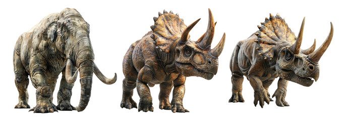 Fantasy dinosaur figurines isolated on transparent background