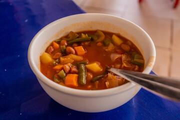 Meal in Uganda - vegetable soup
