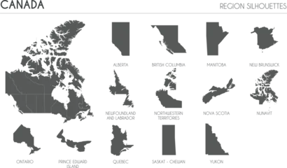 Canada region silhouettes set and blank map of the country isolated on white background. Vector illustration design © asantosg