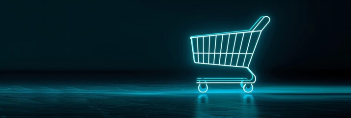 Glowing E-Commerce: Neon Shopping Cart Icon on a Dark Background