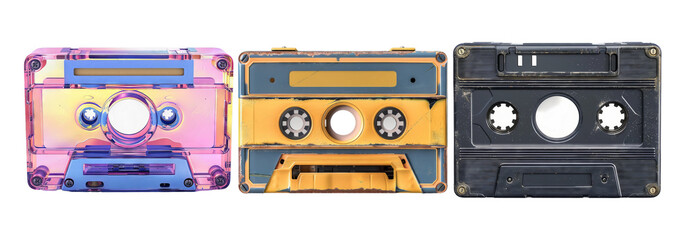 Retro cassette tapes isolated on transparent background