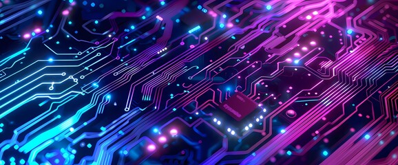 Blue and Purple technology background circuit.